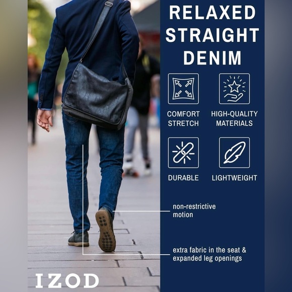 IZOD Men's Denim Jeans - Comfort Stretch Mid Rise Relaxed Fit, 30x32 Dark Harlow - Picture 5 of 5